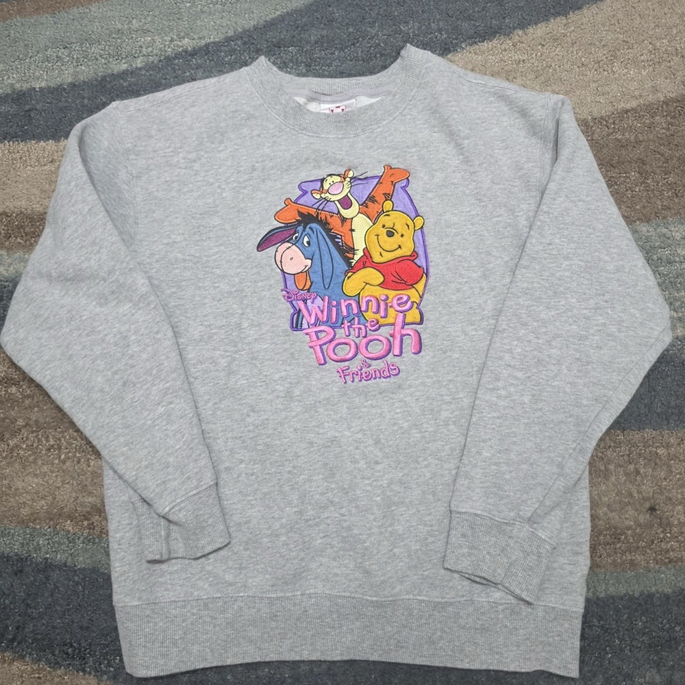 Disney Winnie the Pooh & Friends Embroidered Crewneck Sweatshirt Kids 10/12 Gray